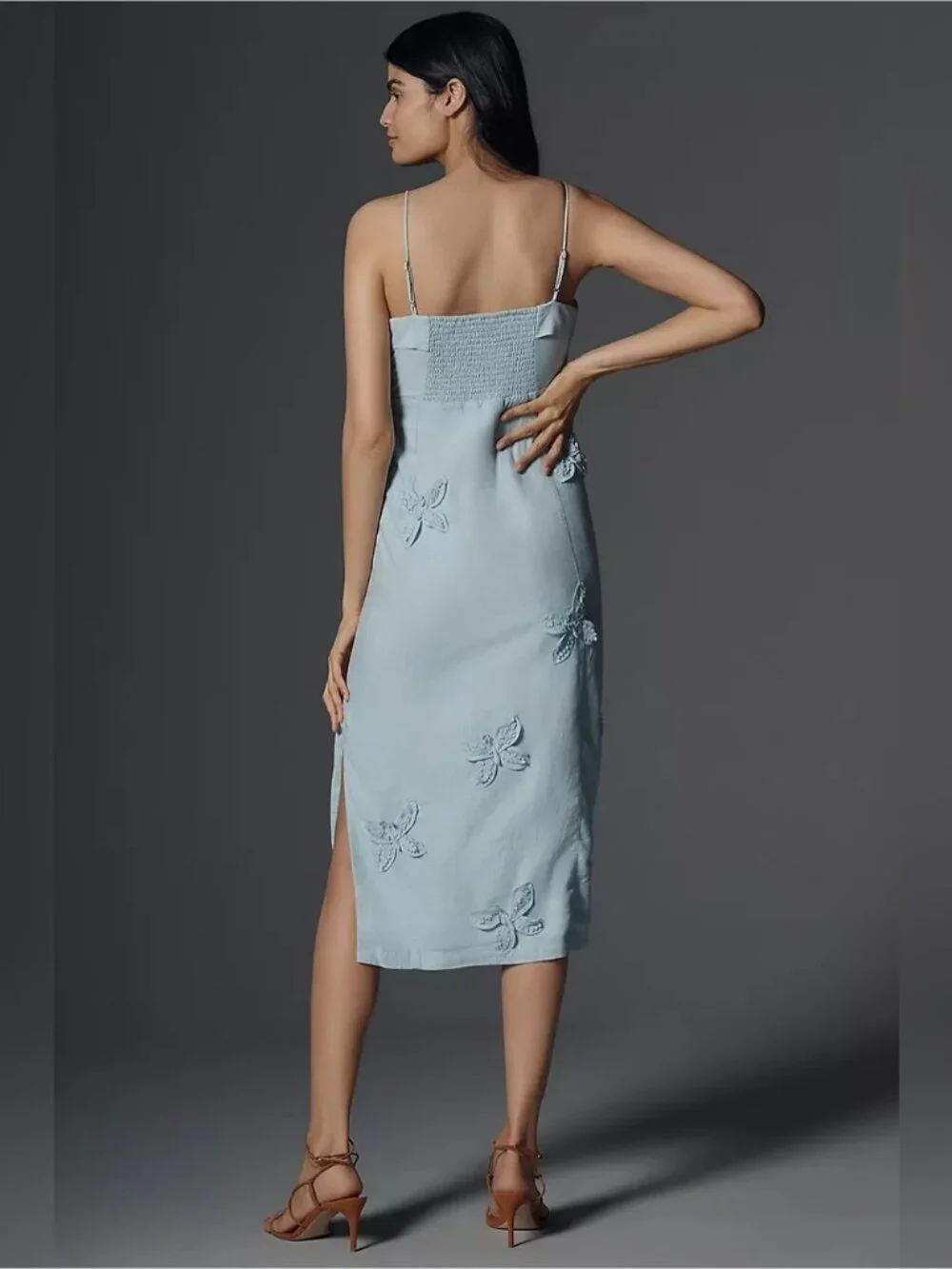 NWT Size 1X - Maeve Linen Blend 3D butterflies Appliqué Midi Dress (NWT US$ 248) - Picture 4 of 16